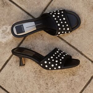 Dolce Vita Meeza Pearl Elegant Blk W/ White Faux Pearl Detail Women's Heels NIB